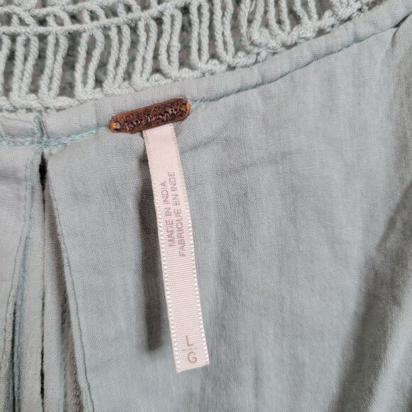 Free People Size L Dress Boho Gauze Flowy Layers Pullover Beachy Crochet Green - Picture 7 of 12